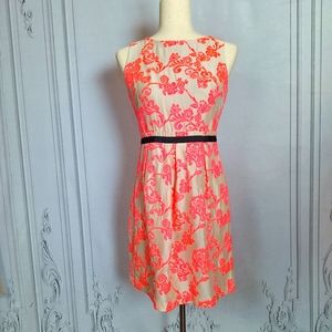 LOFT Silk Blend Floral Fluorescent Pink Midi Length Wiggle Dress Sz 2